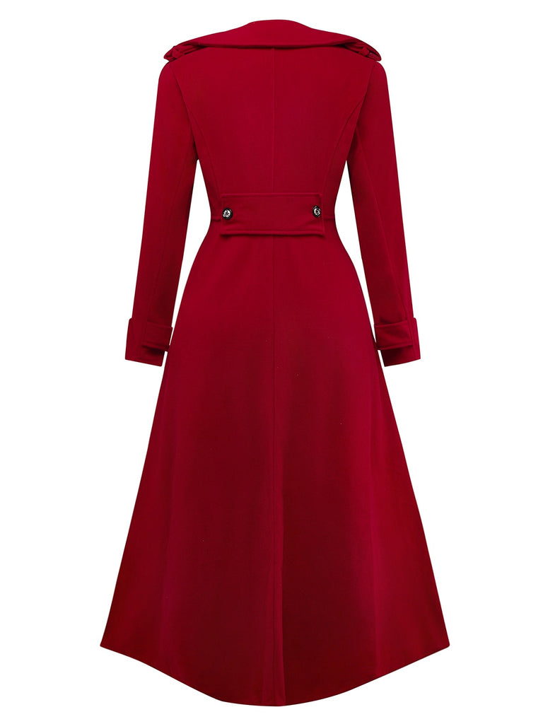1940s Faux-Wool Notched Collar Long Coat