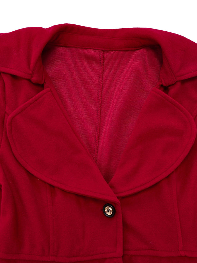 1940s Faux-Wool Notched Collar Long Coat