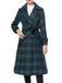 Green 1940s Notched Collar Blackwatch Plaid Long Coat