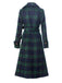 Green 1940s Notched Collar Blackwatch Plaid Long Coat