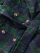 Green 1940s Notched Collar Blackwatch Plaid Long Coat