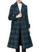 Green 1940s Notched Collar Blackwatch Plaid Long Coat
