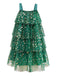 Green 1960s Christmas Tree Pom-Pom Balls Mesh Dress