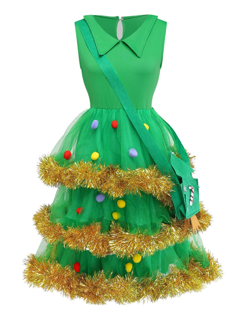 Green 1950s Christmas Tree Tiered Dress Set