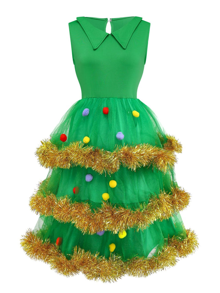 Green 1950s Christmas Tree Tiered Dress Set