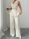 2PCS Beige 1950s Solid Sleeveless Cowl Neck Top & Pants