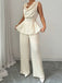 2PCS Beige 1950s Solid Sleeveless Cowl Neck Top & Pants