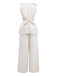 2PCS Beige 1950s Solid Sleeveless Cowl Neck Top & Pants