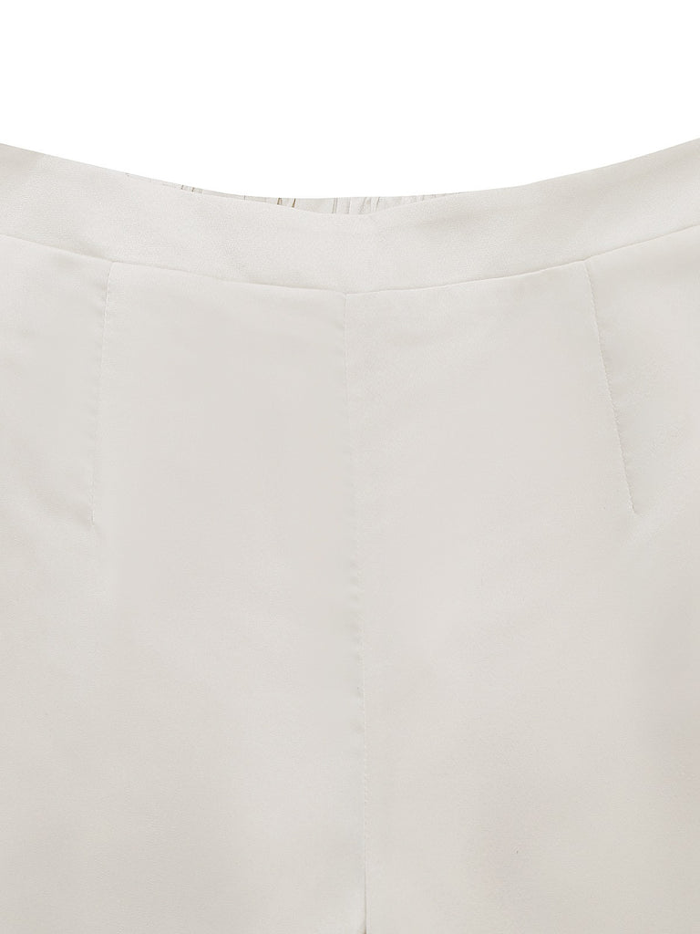 2PCS Beige 1950s Solid Sleeveless Cowl Neck Top & Pants