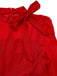 Red 1960s Solid Ruched Tie Neck Long Sleeve Dress