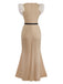 Beige 1930s Beaded & Feather Patchwork Mermaid Dress