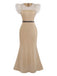 Beige 1930s Beaded & Feather Patchwork Mermaid Dress