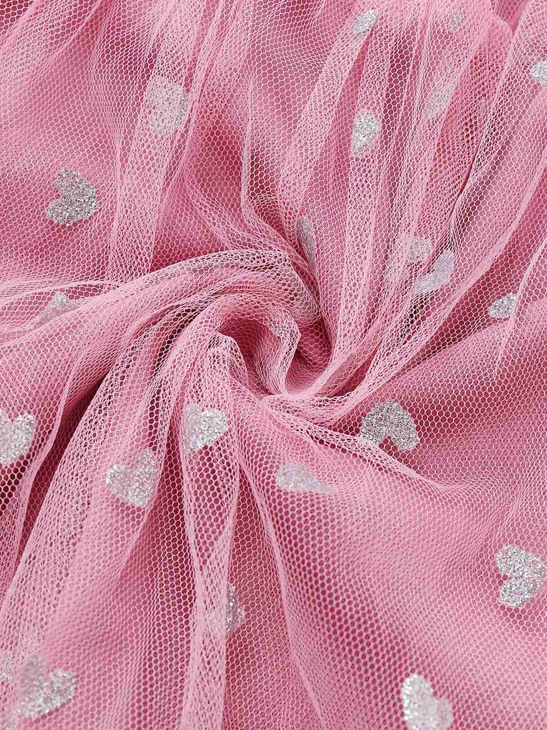 1930s Heart Silver Foil Tulle Spaghetti Strap Prom Dress