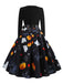 1950s Halloween Pumpkin Spiderweb Petal Neck Dress