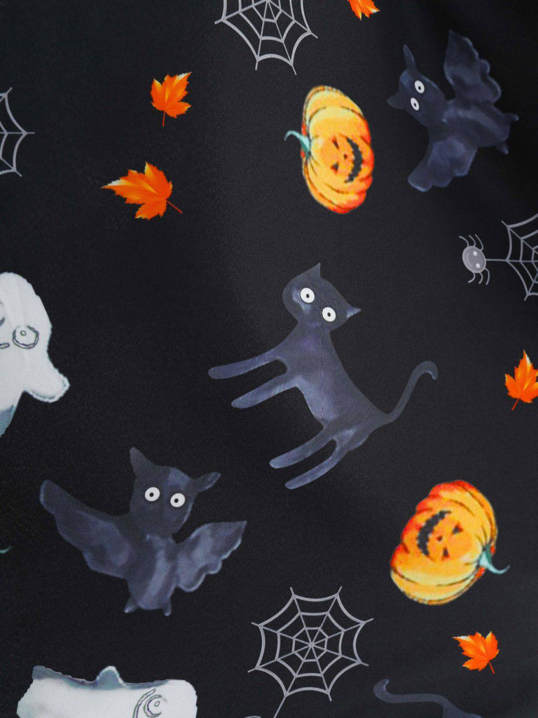 1950s Halloween Pumpkin Spiderweb Petal Neck Dress