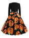 1950s Halloween Pumpkin Spiderweb Petal Neck Dress