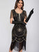 1920s Scoop Neck Sequin Fringe Flapper Dress