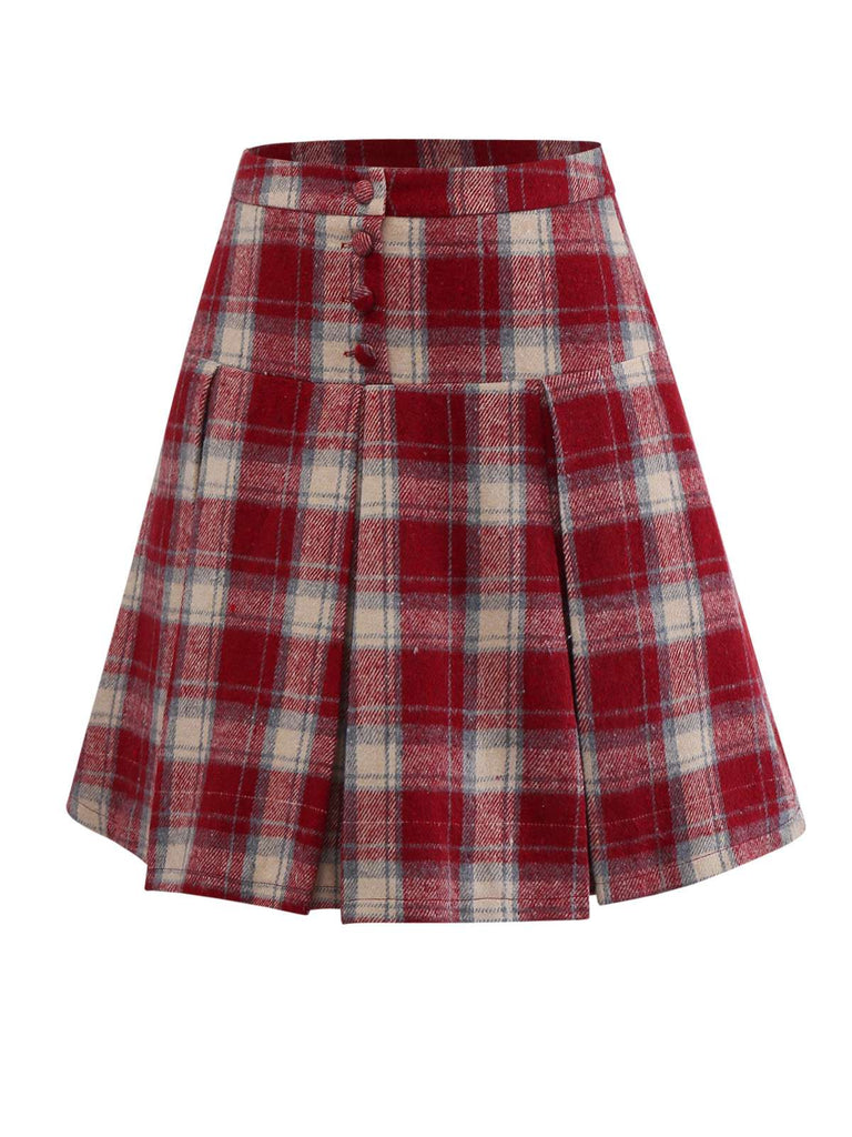 [Pre-Sale] 2PCS White & Red 1960s Faux-Wool Jacket & Pleated Skirt