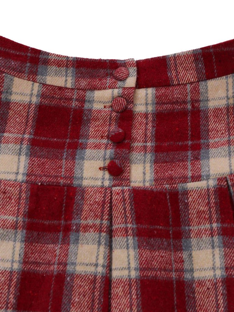 [Pre-Sale] 2PCS White & Red 1960s Faux-Wool Jacket & Pleated Skirt