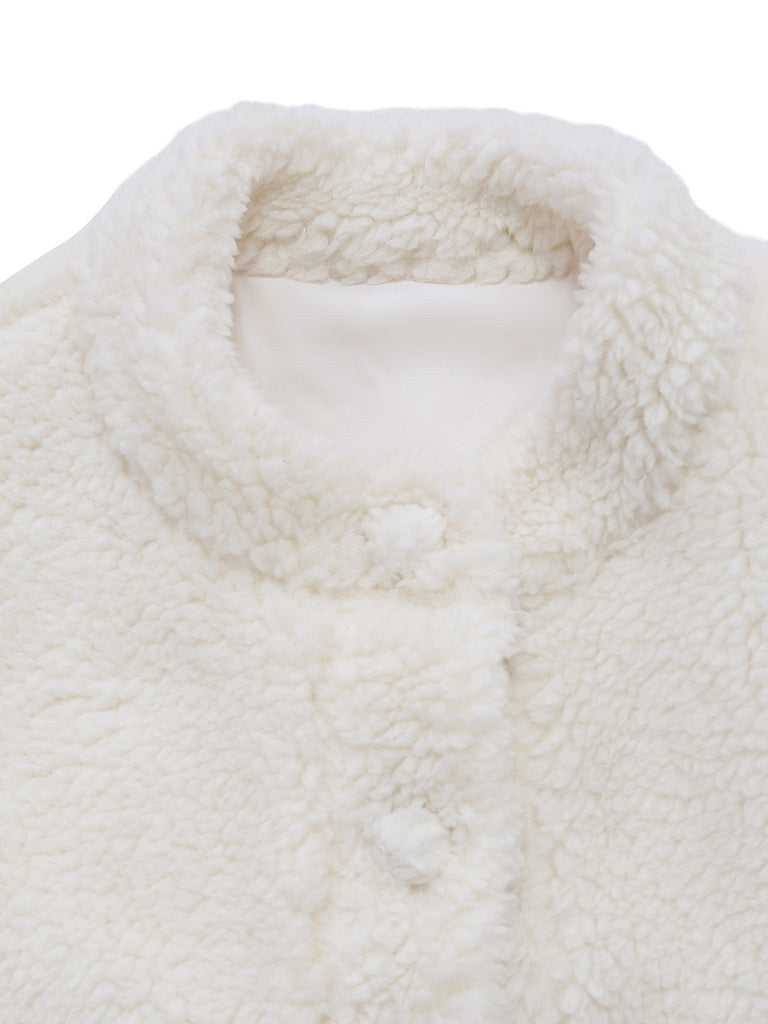 [Pre-Sale] 2PCS White & Red 1960s Faux-Wool Jacket & Pleated Skirt