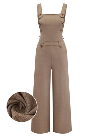 [Pre-Sale] Brown 1950s Metallic Pocket Suspender Jumpsuit