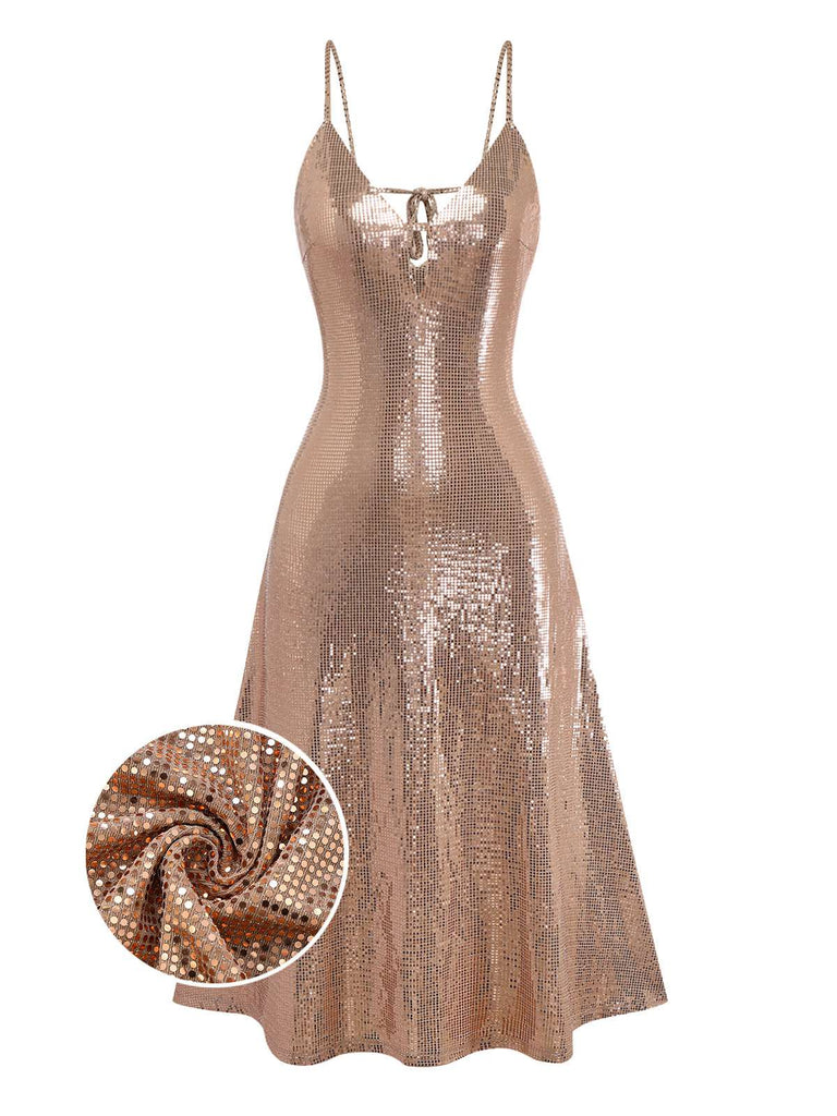 [Pre-Sale] Brown 1920s Sequin Slip Cutout Open Back Dress