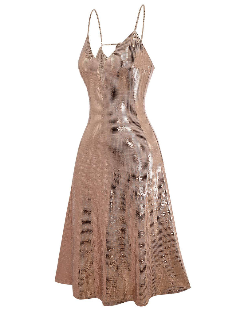 [Pre-Sale] 2PCS Brown 1920s Sequin Dress & Faux Fur Shawl