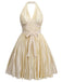 [Pre-Sale] [Plus Size] Champagne Gold 1940s Bow Halter Pleated Dress
