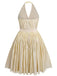 [Pre-Sale] [Plus Size] Champagne Gold 1940s Bow Halter Pleated Dress