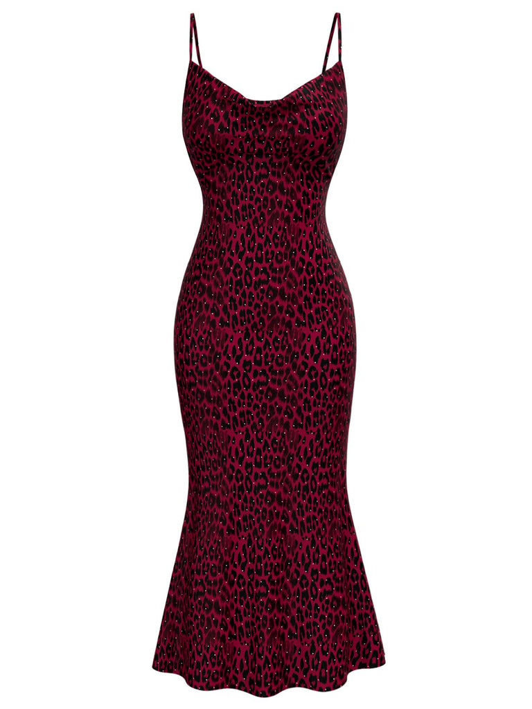 [Pre-Sale] Red 1930s Leopard Spaghetti Strap Fishtail Dress
