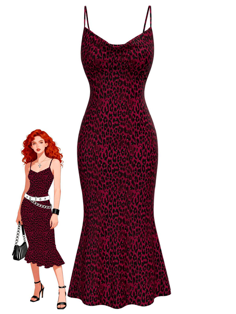 [Pre-Sale] Red 1930s Leopard Spaghetti Strap Fishtail Dress