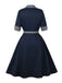 Blue 1950s Double Breasted Plaid Lapel Belted Dress