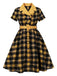 1950s Gingham Plaid Button Lapel Belted Dress