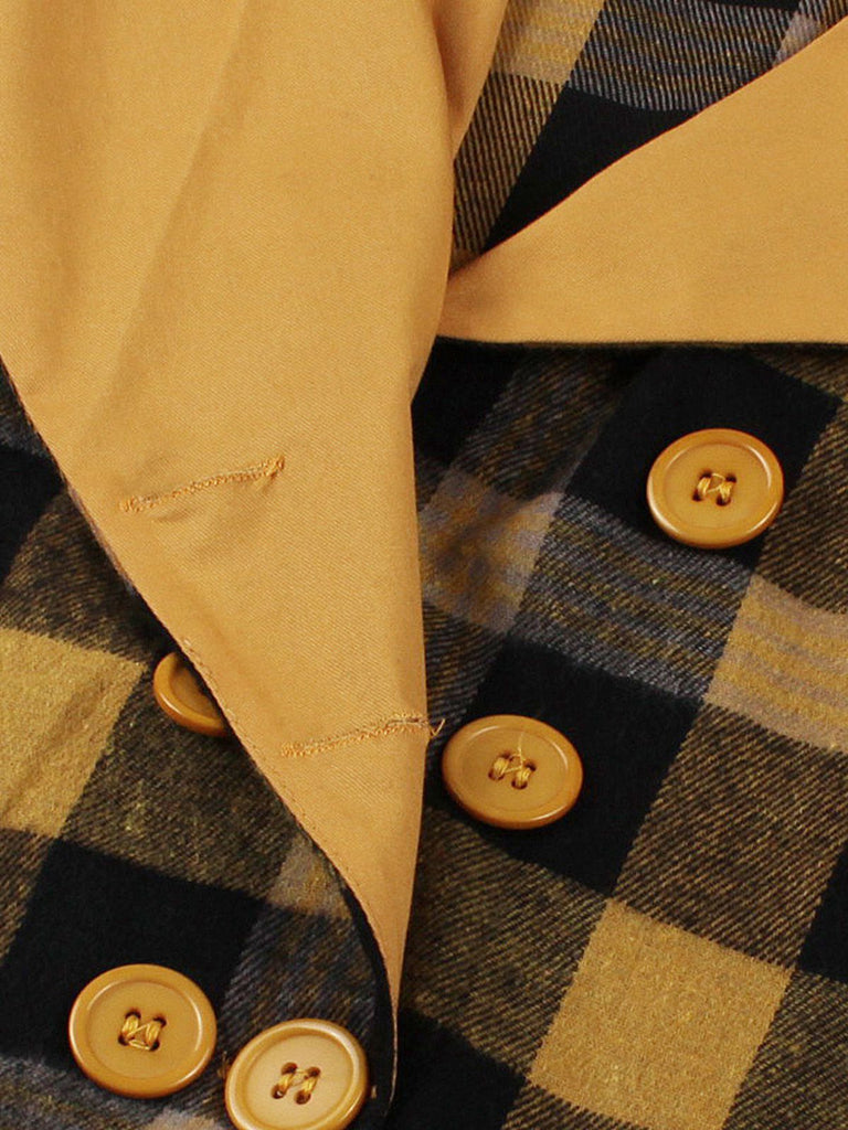1950s Gingham Plaid Button Lapel Belted Dress