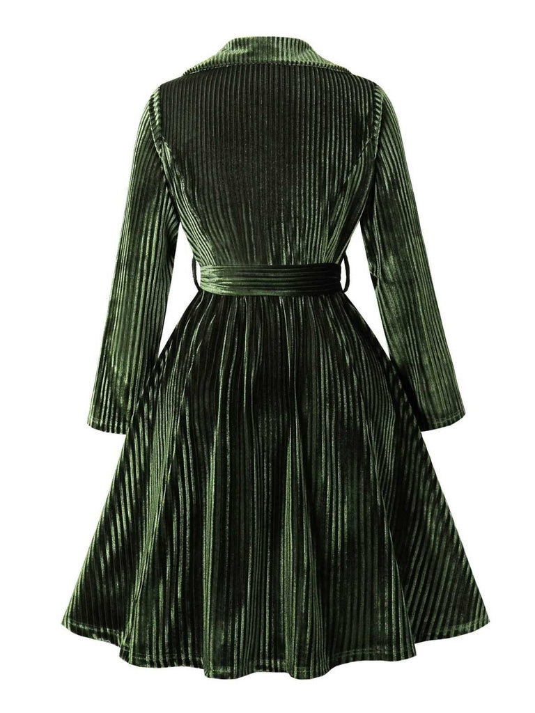 Green 1950s Christmas Corduroy Long Sleeve Dress