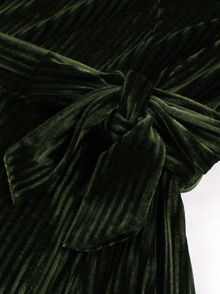 Green 1950s Christmas Corduroy Long Sleeve Dress