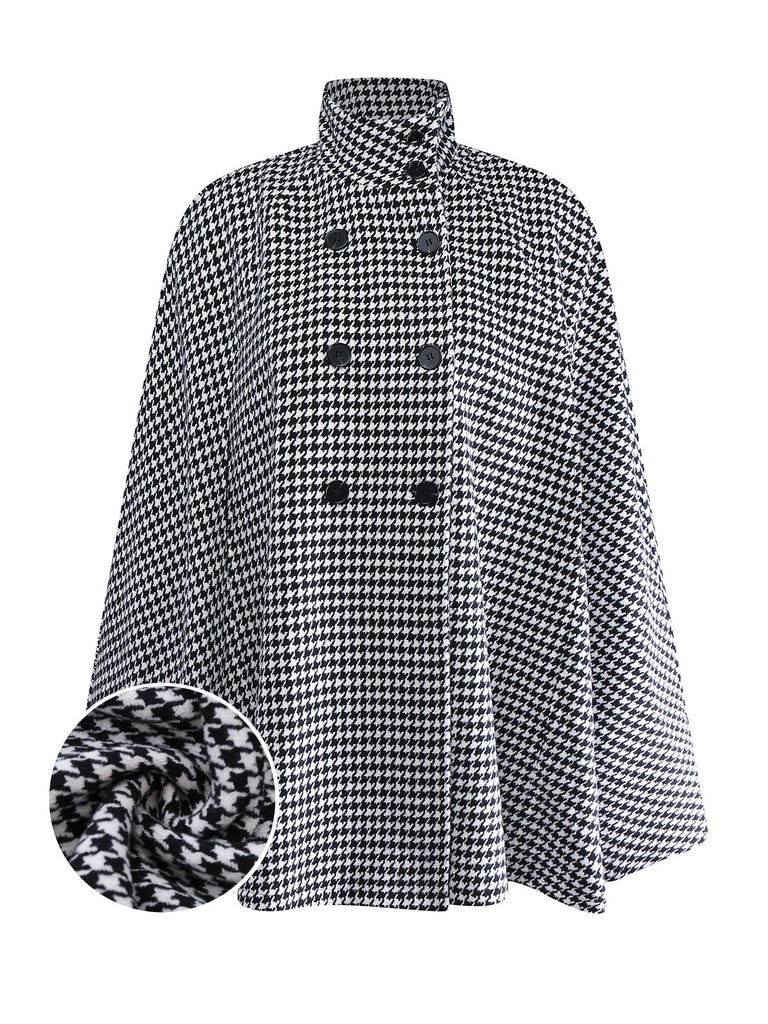 [Pre-Sale] Black White 1940s Houndstooth Wool Stand Collar Cape