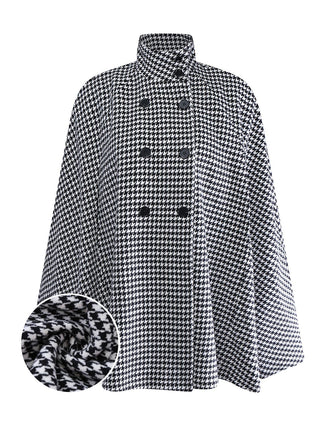 [Pre-Sale] Black White 1940s Houndstooth Wool Stand Collar Cape