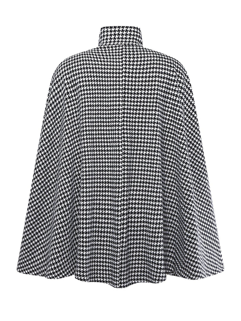 [Pre-Sale] Black White 1940s Houndstooth Wool Stand Collar Cape