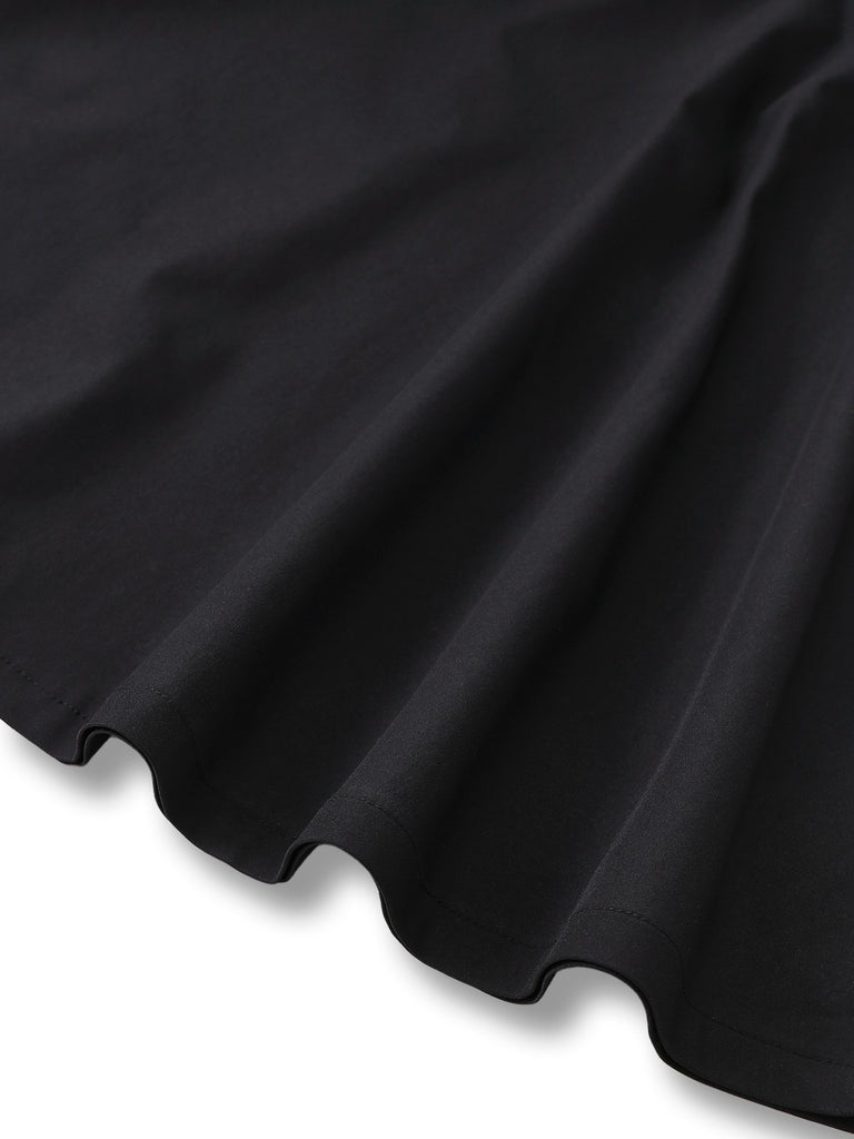 [Pre-Sale] Black 1950s Solid Plush Cape Buttoned Dress