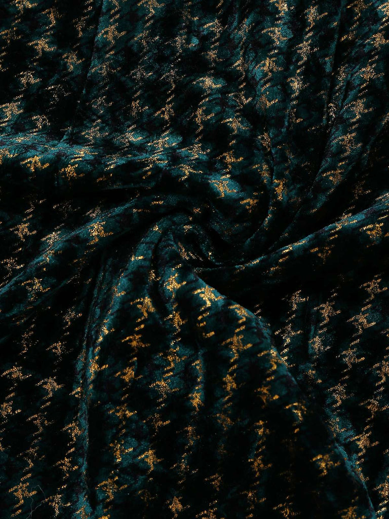 [Pre-Sale] Green 1960s Houndstooth Gold Glitter Velvet Dress