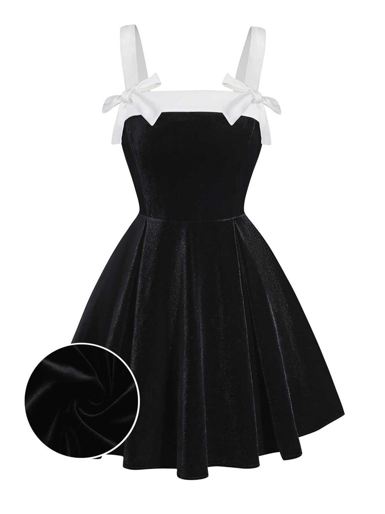 [Pre-Sale] Black 1950s Slip Velvet Bow Dress