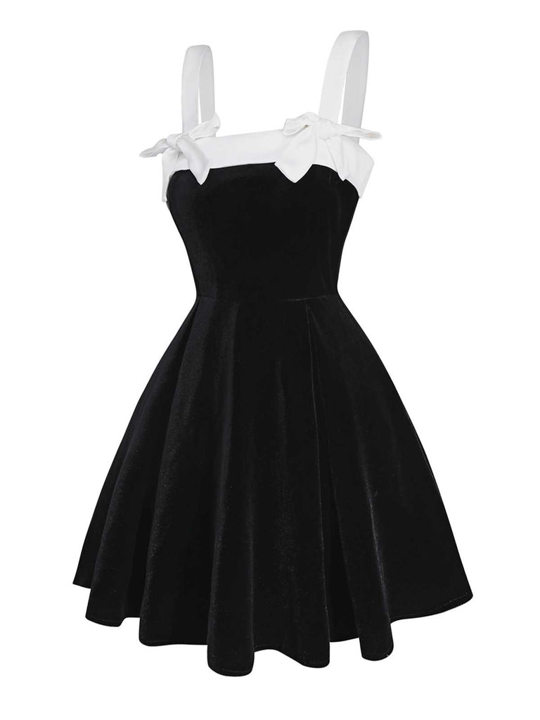 [Pre-Sale] Black 1950s Slip Velvet Bow Dress