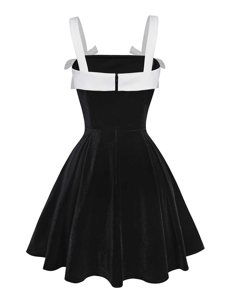 [Pre-Sale] Black 1950s Slip Velvet Bow Dress