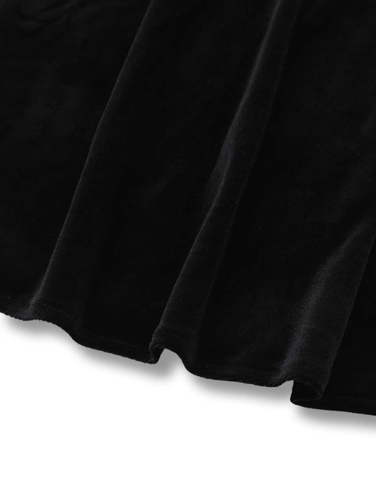 [Pre-Sale] Black 1950s Slip Velvet Bow Dress