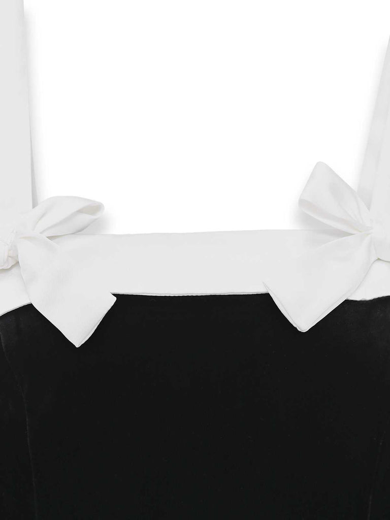 [Pre-Sale] Black 1950s Slip Velvet Bow Dress