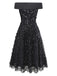 [Pre-Sale] Black 1970s Lace Rose Sequin Off Shoulder Midi Dress