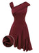 Wine Red 1960s Satin Rhinestone Off-Shoulder Dress