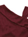 Wine Red 1960s Satin Rhinestone Off-Shoulder Dress