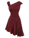 Wine Red 1960s Satin Rhinestone Off-Shoulder Dress